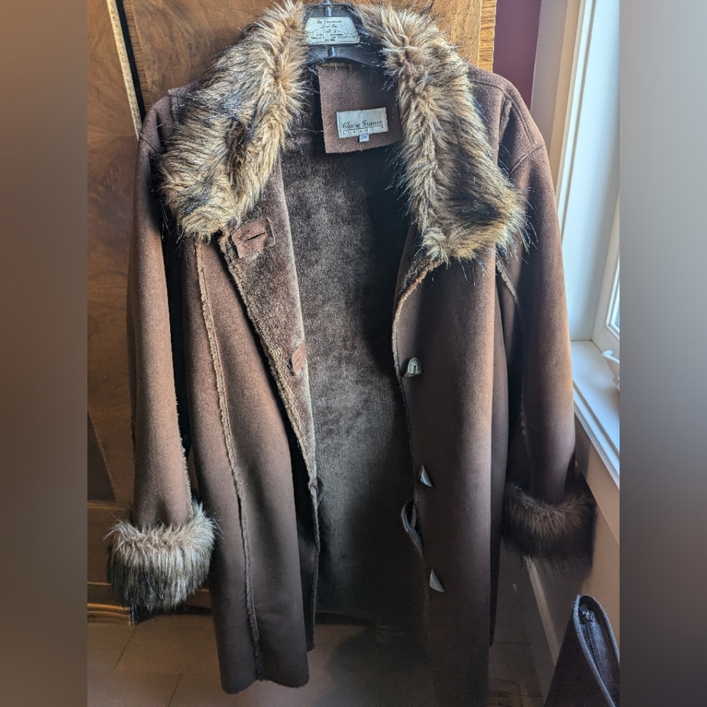Brown Faux Fur Trim Coat